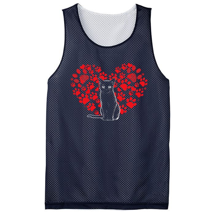 Valentines Day Cat Lover Heart Paw Gifts Cat Dad Mom Mesh Reversible Basketball Jersey Tank