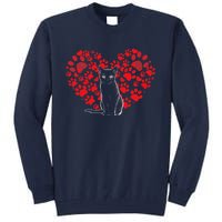 Valentines Day Cat Lover Heart Paw Gifts Cat Dad Mom Tall Sweatshirt