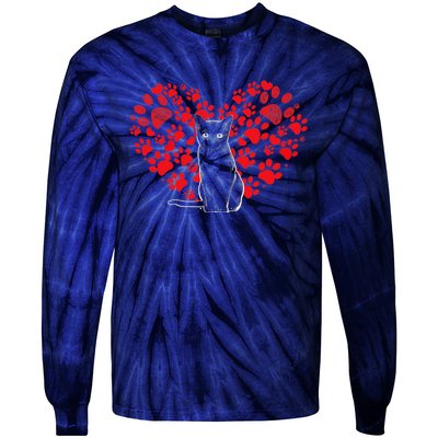 Valentines Day Cat Lover Heart Paw Gifts Cat Dad Mom Tie-Dye Long Sleeve Shirt