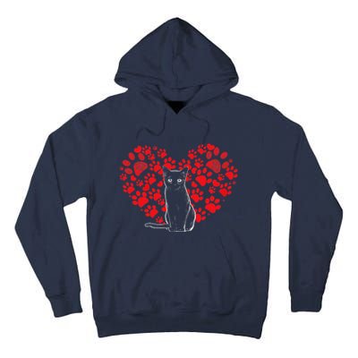 Valentines Day Cat Lover Heart Paw Gifts Cat Dad Mom Tall Hoodie