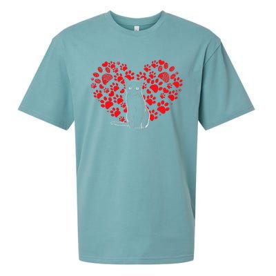 Valentines Day Cat Lover Heart Paw Gifts Cat Dad Mom Sueded Cloud Jersey T-Shirt