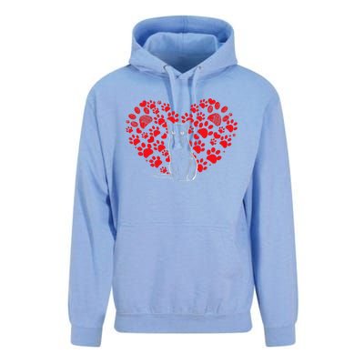 Valentines Day Cat Lover Heart Paw Gifts Cat Dad Mom Unisex Surf Hoodie