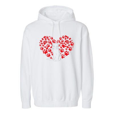 Valentines Day Cat Lover Heart Paw Gifts Cat Dad Mom Garment-Dyed Fleece Hoodie