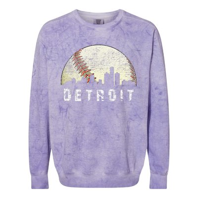 Vintage Detroit Cityscape Baseball Lover Colorblast Crewneck Sweatshirt