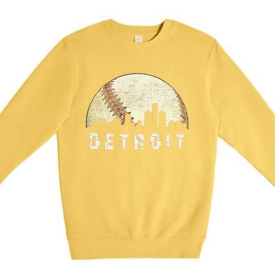 Vintage Detroit Cityscape Baseball Lover Premium Crewneck Sweatshirt