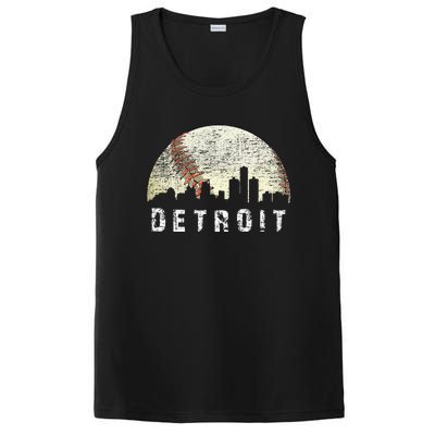 Vintage Detroit Cityscape Baseball Lover PosiCharge Competitor Tank