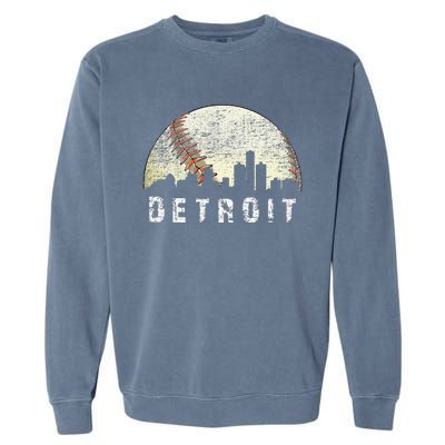 Vintage Detroit Cityscape Baseball Lover Garment-Dyed Sweatshirt