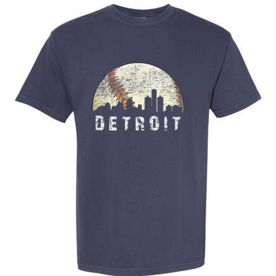 Vintage Detroit Cityscape Baseball Lover Garment-Dyed Heavyweight T-Shirt