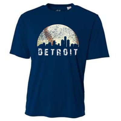 Vintage Detroit Cityscape Baseball Lover Cooling Performance Crew T-Shirt