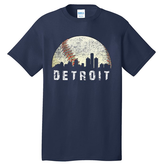 Vintage Detroit Cityscape Baseball Lover Tall T-Shirt