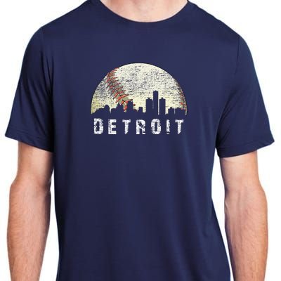 Vintage Detroit Cityscape Baseball Lover Adult ChromaSoft Performance T-Shirt