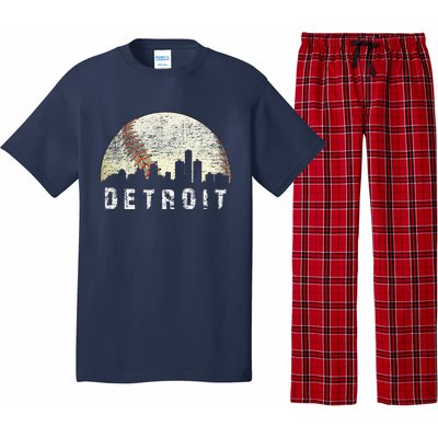 Vintage Detroit Cityscape Baseball Lover Pajama Set