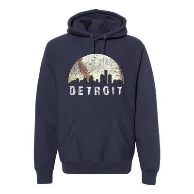 Vintage Detroit Cityscape Baseball Lover Premium Hoodie