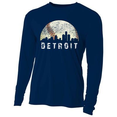 Vintage Detroit Cityscape Baseball Lover Cooling Performance Long Sleeve Crew