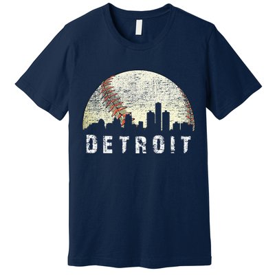 Vintage Detroit Cityscape Baseball Lover Premium T-Shirt