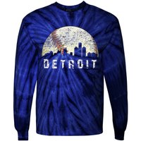 Vintage Detroit Cityscape Baseball Lover Tie-Dye Long Sleeve Shirt