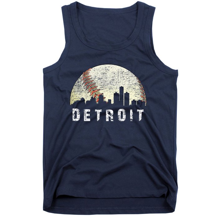 Vintage Detroit Cityscape Baseball Lover Tank Top