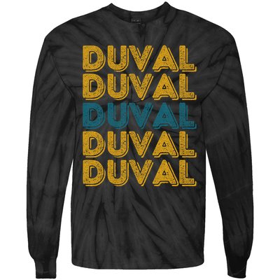 Vintage Duval County Florida Retro Duval Teal And Gold Tie-Dye Long Sleeve Shirt