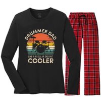 Vintage Drummer Dad Like A Regular Retro Drums Dad Women's Long Sleeve Flannel Pajama Set 