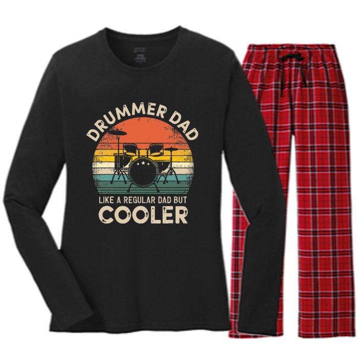 Vintage Drummer Dad Like A Regular Retro Drums Dad Women's Long Sleeve Flannel Pajama Set 