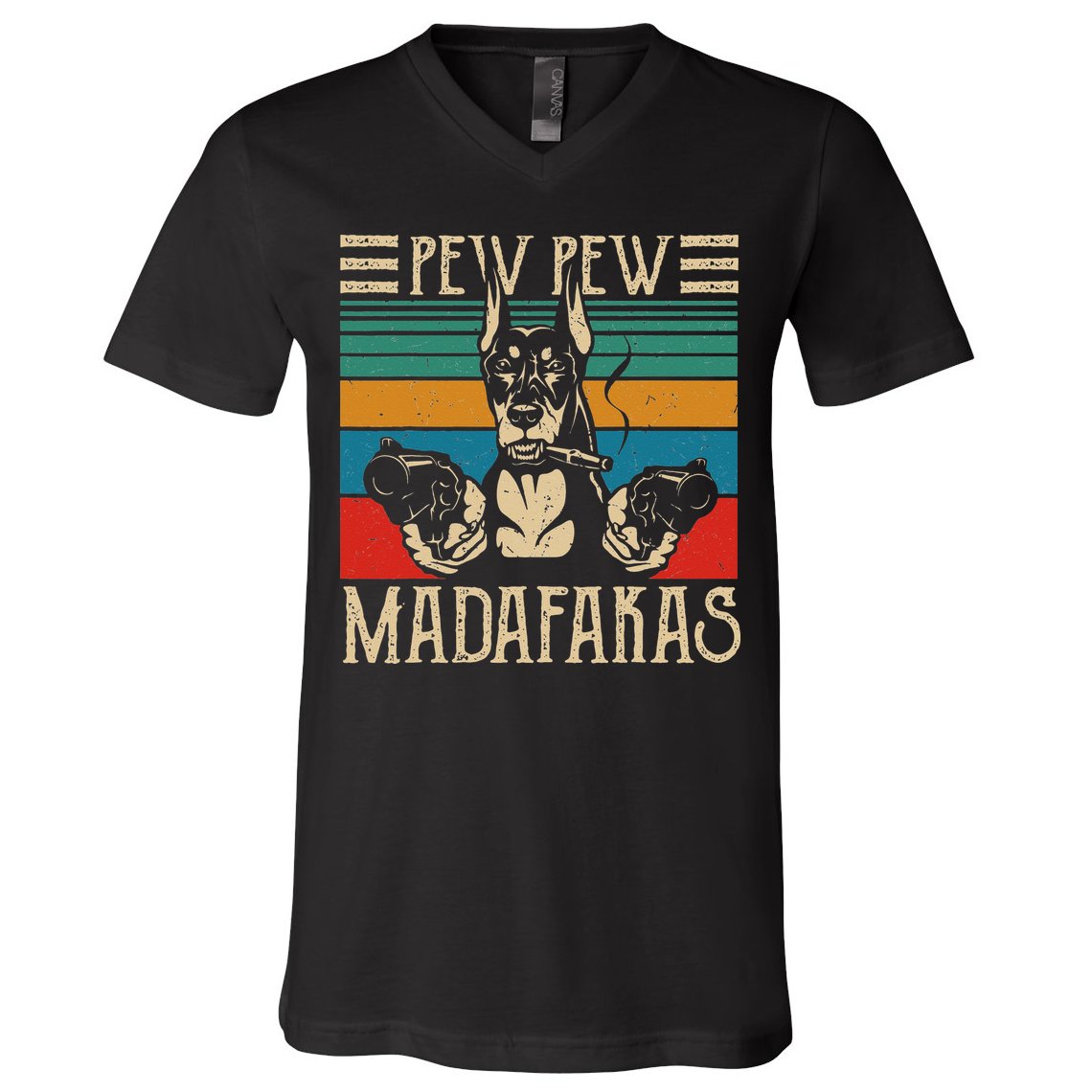 Vintage Doberman Dog Pew Pew Madafakas Crazy Dog Lovers Gift V-Neck T-Shirt