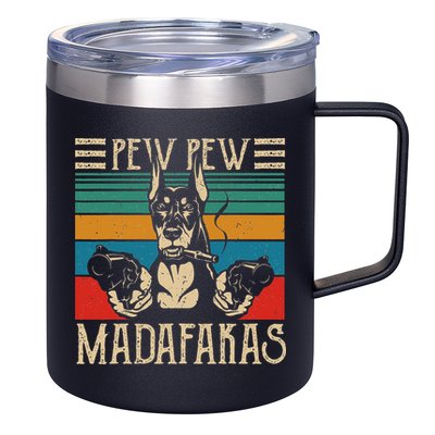 Vintage Doberman Dog Pew Pew Madafakas Crazy Dog Lovers Gift 12oz Stainless Steel Coffee Mug