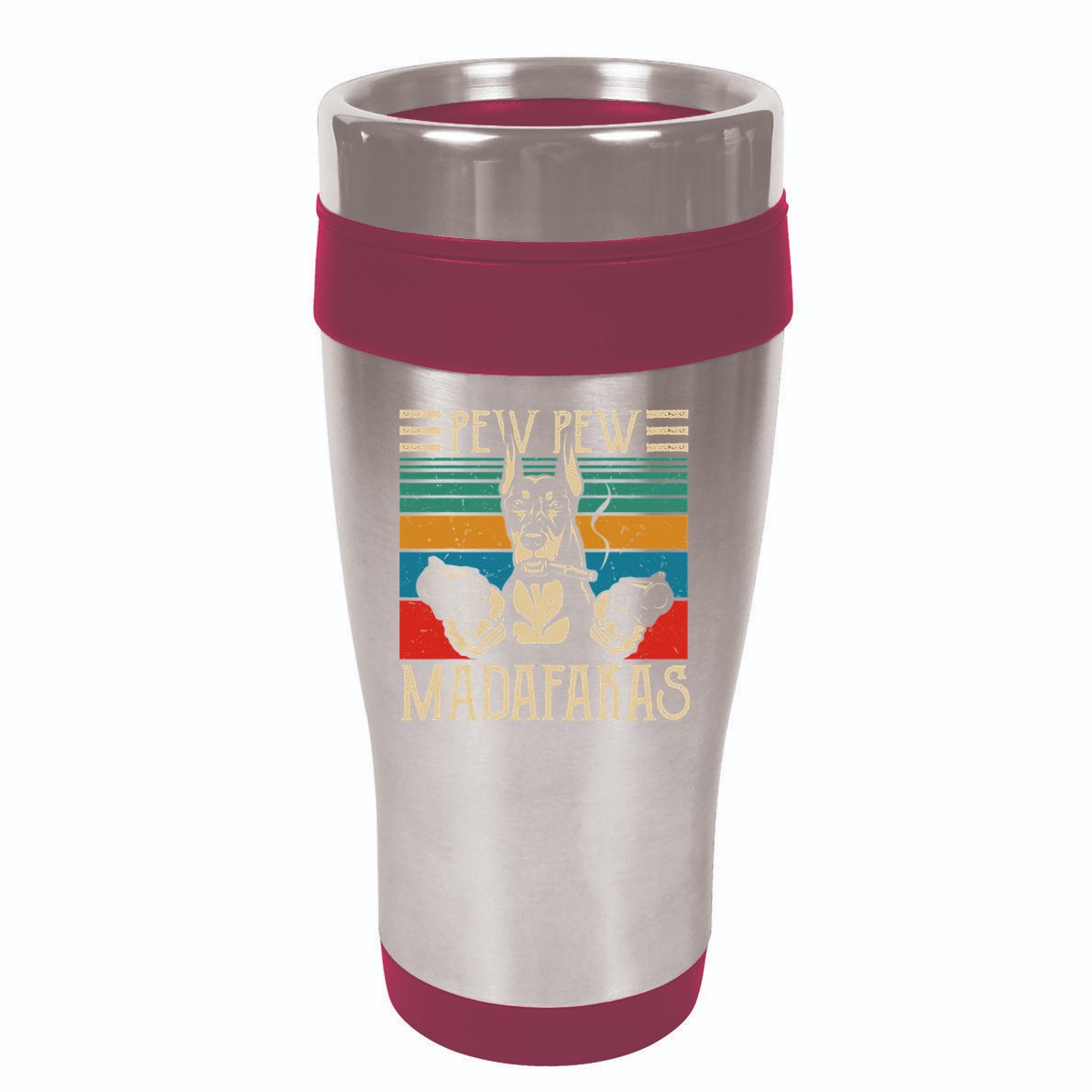 Vintage Doberman Dog Pew Pew Madafakas Crazy Dog Lovers Gift 16oz Travel Tumbler