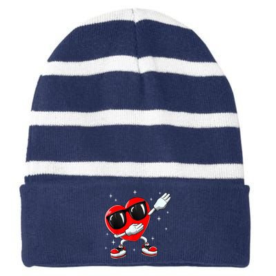 Valentines Day Dabbing Heart Funny Valentine's Day Striped Beanie with Solid Band