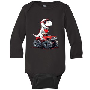 ValentineS Day Dinosaur Monster Truck With Heart Cute Love Design Baby Long Sleeve Bodysuit