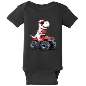 ValentineS Day Dinosaur Monster Truck With Heart Cute Love Design Baby Bodysuit