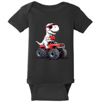 ValentineS Day Dinosaur Monster Truck With Heart Cute Love Design Baby Bodysuit