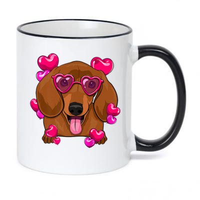 Valentines Day Dachshund Heart Glasses Funny Dog Lover Gift 11oz Black Color Changing Mug