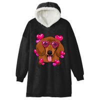 Valentines Day Dachshund Heart Glasses Funny Dog Lover Gift Hooded Wearable Blanket