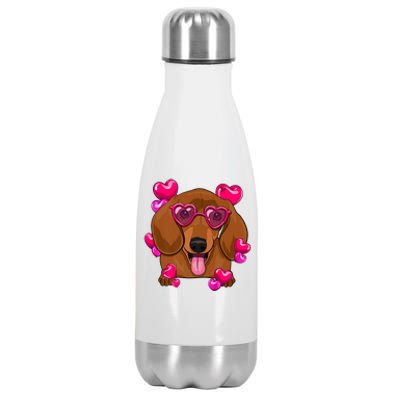 Valentines Day Dachshund Heart Glasses Funny Dog Lover Gift Stainless Steel Insulated Water Bottle