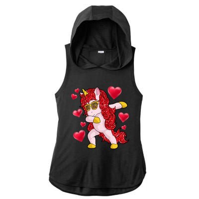 Valentine's Day Dabbing Unicorn Cute Valentines Great Gift Ladies PosiCharge Tri-Blend Wicking Draft Hoodie Tank