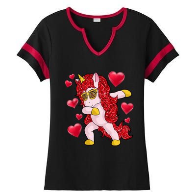 Valentine's Day Dabbing Unicorn Cute Valentines Great Gift Ladies Halftime Notch Neck Tee