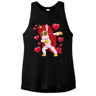 Valentine's Day Dabbing Unicorn Cute Valentines Great Gift Ladies PosiCharge Tri-Blend Wicking Tank