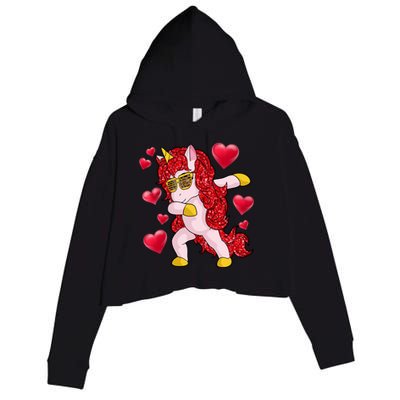 Valentine's Day Dabbing Unicorn Cute Valentines Great Gift Crop Fleece Hoodie