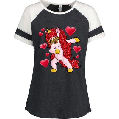 Valentine's Day Dabbing Unicorn Cute Valentines Great Gift Enza Ladies Jersey Colorblock Tee