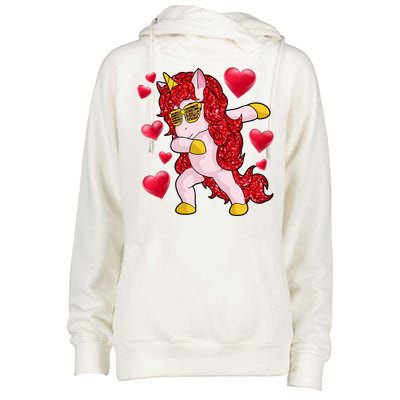 Valentine's Day Dabbing Unicorn Cute Valentines Great Gift Womens Funnel Neck Pullover Hood