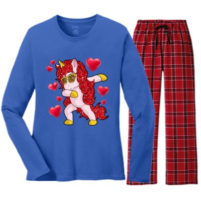 Valentine's Day Dabbing Unicorn Cute Valentines Great Gift Women's Long Sleeve Flannel Pajama Set 