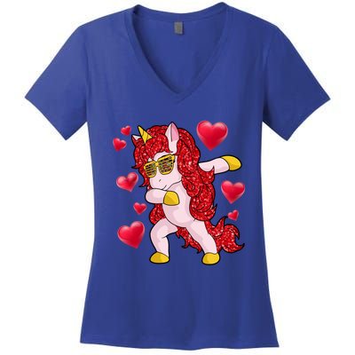 Valentine's Day Dabbing Unicorn Cute Valentines Great Gift Women's V-Neck T-Shirt