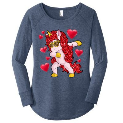 Valentine's Day Dabbing Unicorn Cute Valentines Great Gift Women's Perfect Tri Tunic Long Sleeve Shirt