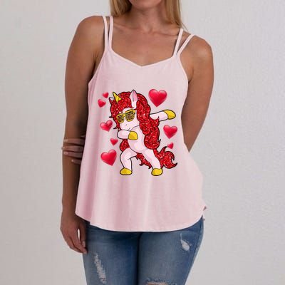 Valentine's Day Dabbing Unicorn Cute Valentines Great Gift Women's Strappy Tank