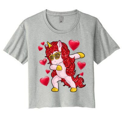 Valentine's Day Dabbing Unicorn Cute Valentines Great Gift Women's Crop Top Tee