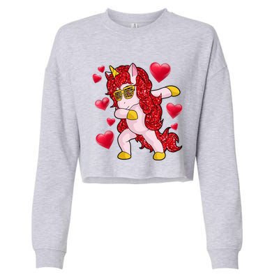 Valentine's Day Dabbing Unicorn Cute Valentines Great Gift Cropped Pullover Crew