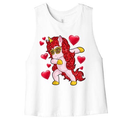 Valentine's Day Dabbing Unicorn Cute Valentines Great Gift Women's Racerback Cropped Tank