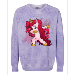 Valentine's Day Dabbing Unicorn Funny Valentines Gift Colorblast Crewneck Sweatshirt