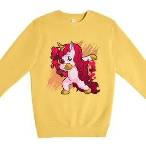 Valentine's Day Dabbing Unicorn Funny Valentines Gift Premium Crewneck Sweatshirt