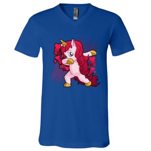 Valentine's Day Dabbing Unicorn Funny Valentines Gift V-Neck T-Shirt